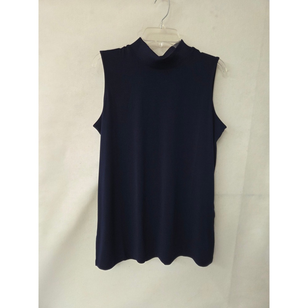 Susan Graver Modern Essentials Navy Blue Mock Neck Sleeveless Top A380253 Large